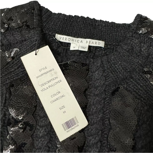 Veronica Beard Women’s Medium Yola Wool Cashmere Sequined Puff sleeve sweater - Picture 8 of 9